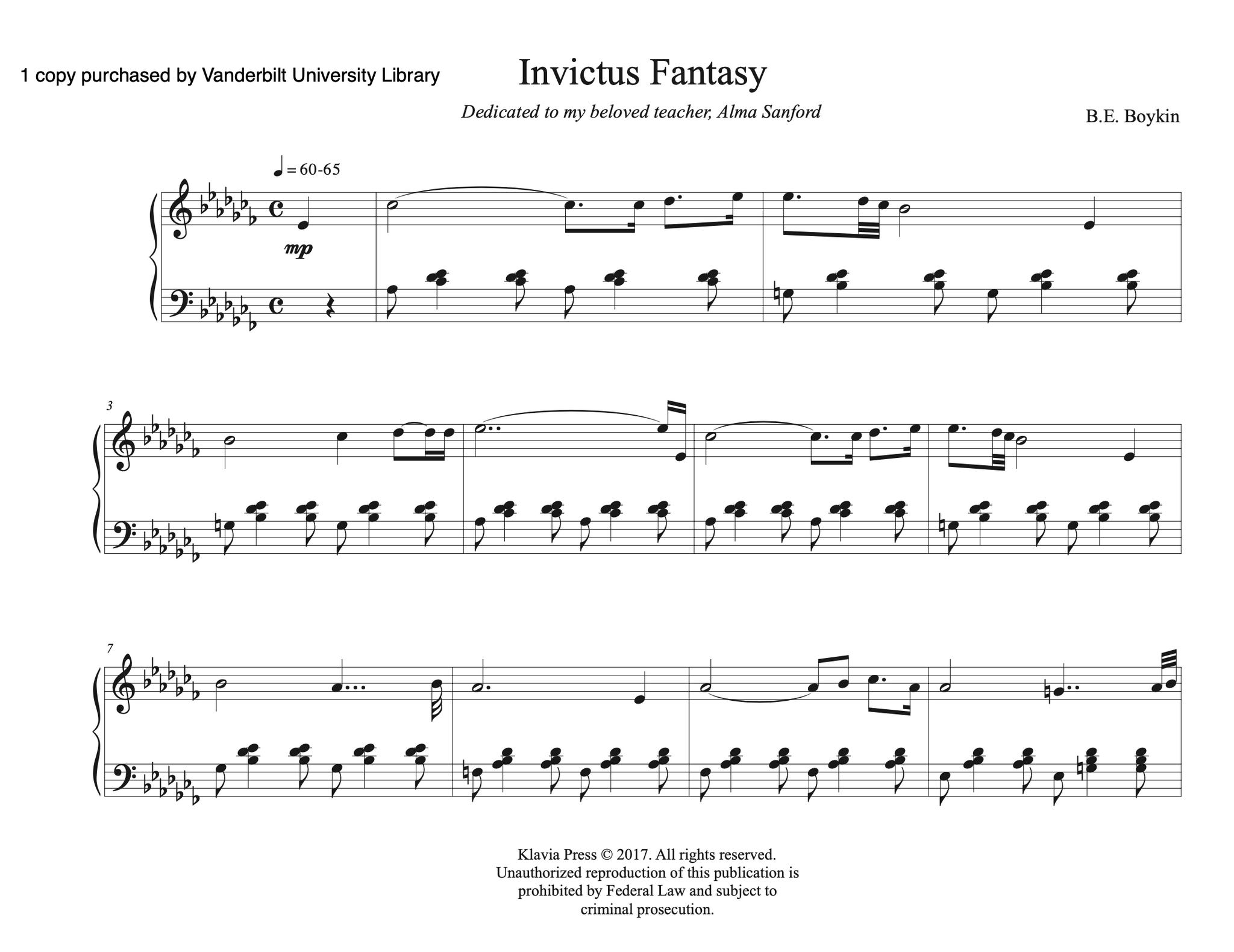 Invictous Base Notes Piano Solo - Invictus – B.E. Boykin